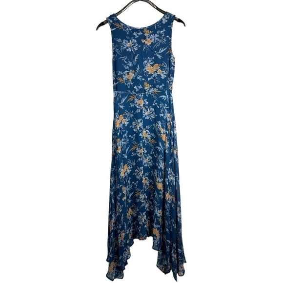 SUNDANCE ON THE BREEZE BLUE FLORAL VISCOSE SLEEVELESS SHARK BITE HEM MAXI DRESS - Picture 3 of 12